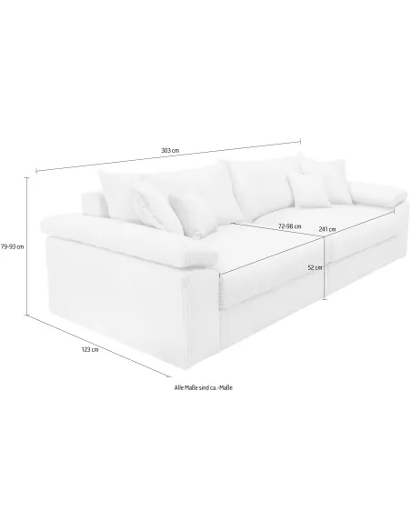 Big-Sofa, Mega-Sofa XXL in Cord, Breite 303 cm, mit Federkern & 4 Zierkissen