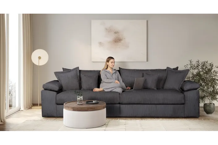 Big-Sofa, Mega-Sofa XXL in Cord, Breite 303 cm, mit Federkern & 4 Zierkissen