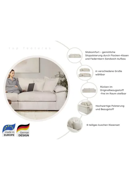 Big-Sofa, Mega-Sofa XXL in Cord, Breite 303 cm, mit Federkern & 4 Zierkissen