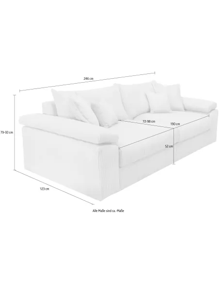 Big-Sofa, Mega-Sofa XL in Cord, Breite 246 cm, mit Federkern & 4 Zierkissen