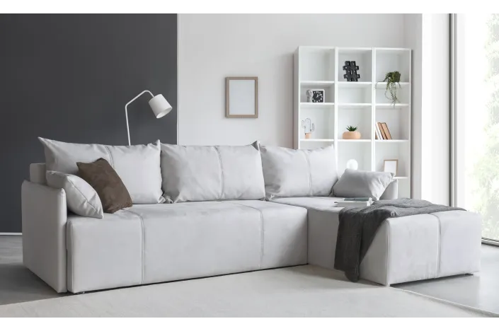 Ecksofa L-Form, Breite 263 cm, mit Bettfunktion, Bettkasten & 2 Zierkissen