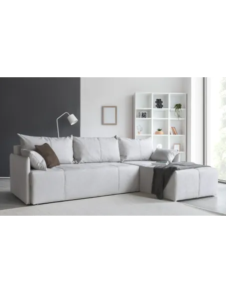 Ecksofa L-Form, Breite 263 cm, mit Bettfunktion, Bettkasten & 2 Zierkissen