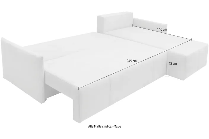 Ecksofa L-Form, Breite 263 cm, mit Bettfunktion, Bettkasten & 2 Zierkissen