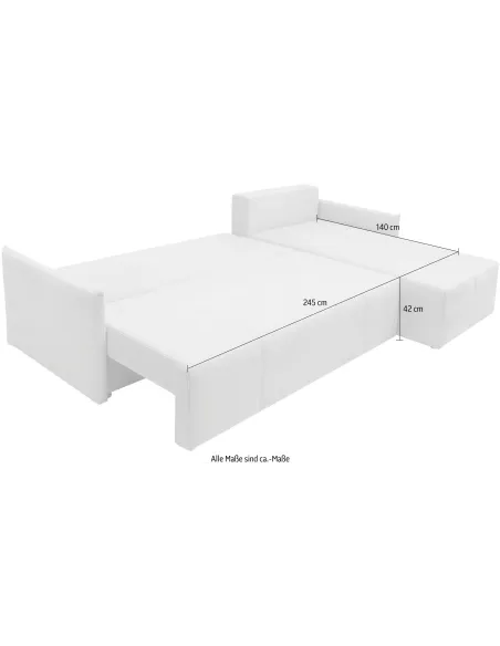 Ecksofa L-Form, Breite 263 cm, mit Bettfunktion, Bettkasten & 2 Zierkissen