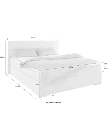 Boxbett 180 x 200 cm mit hochwertiger 7-Zonen-Taschenfederkernmatratze, inklusive praktischem Bettkasten
