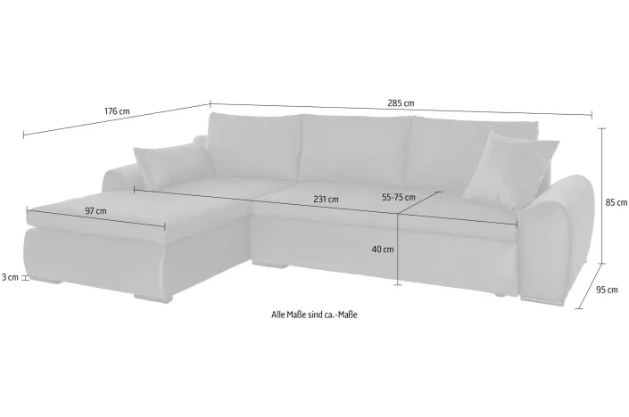 ECKSOFA-WIN, L-Form, 285 x 176cm
