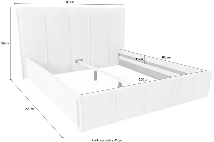 FLORI - Rahmenbett, 180 x 200cm, ohne Lattenrost